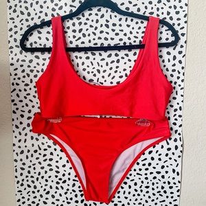 Red 2 piece bathing suit